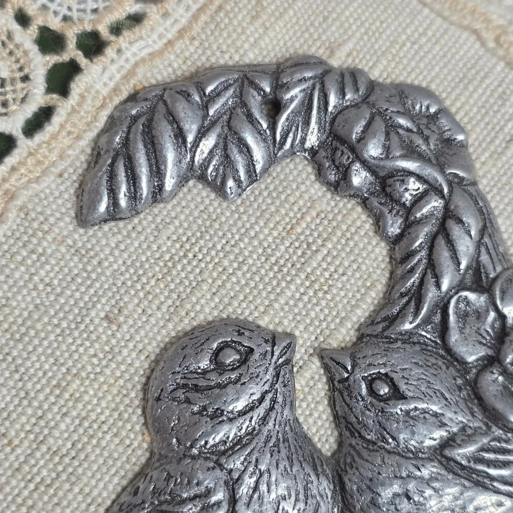 Hallmark Vintage Cast Metal Love Birds Wall Hook Silver Tone Nature Decor
